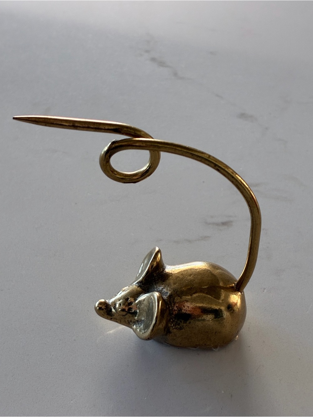 MCM brass mouse paperweight, note or ring holder . Made in Canada